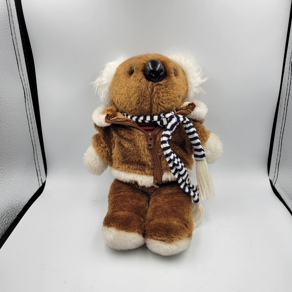 VINTAGE AVON INTERPUR KOALA PLUSH 1983 12" Parka w/Hood Striped Scarf Red Shirt - Picture 1 of 5